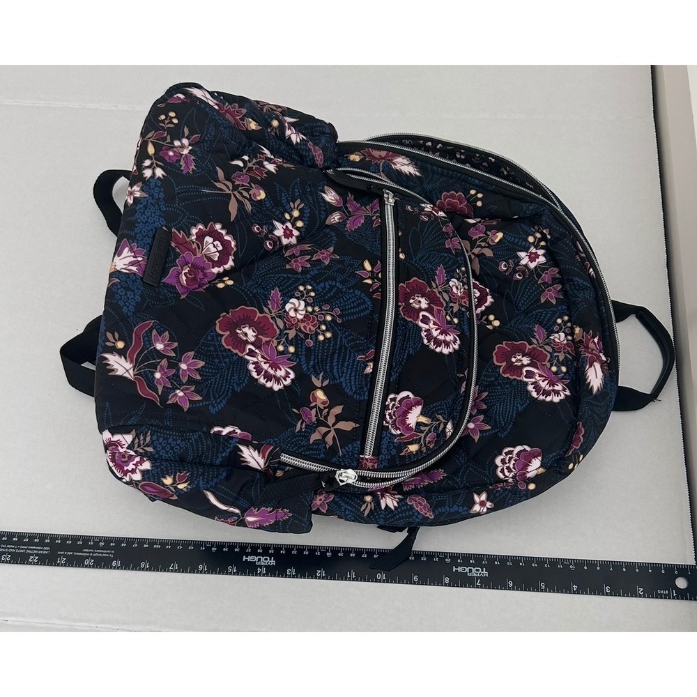 Vera Bradley XL Campus Backpack Women Black Felicity Floral Excellent Quilted - Picture 13 of 16